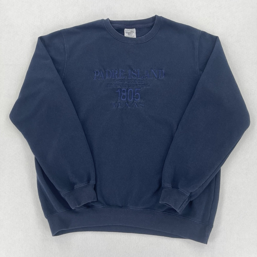 Pacific & Co Crewneck Sweater Men's L Navy Heavyweight Embroidered Padre Island